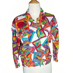 VTG Jacket 90s BUM Equipment Juice M Cotton Fruit Kitsch Retro Pop Art AOP
